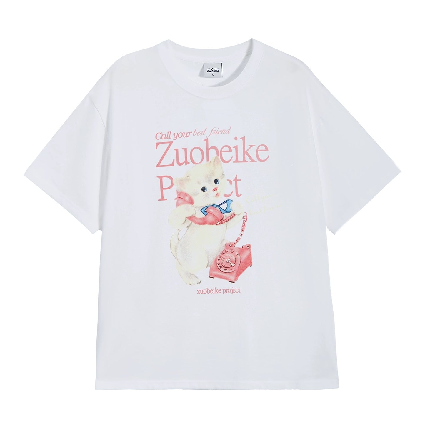 Zobeka trendy dark gray short-sleeved T-shirt for women summer new American retro cat print loose cotton version tee
