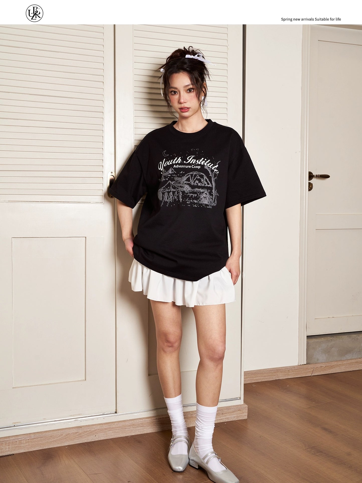Beikastudios black T-shirt women's short-sleeved summer American retro snow mountain print loose casual cotton round neck t