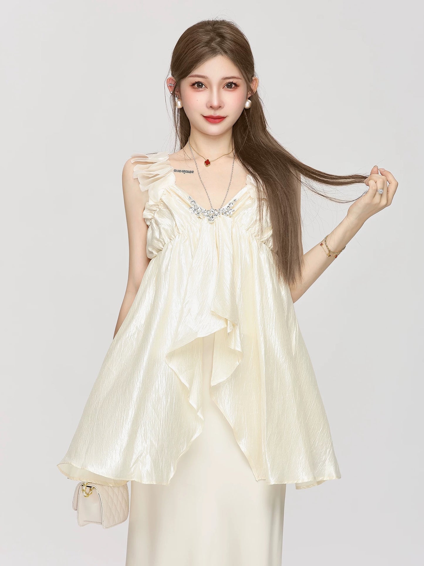 French style suit skirt for women summer new style design irregular top high waist long skirt high-end two-piece suit