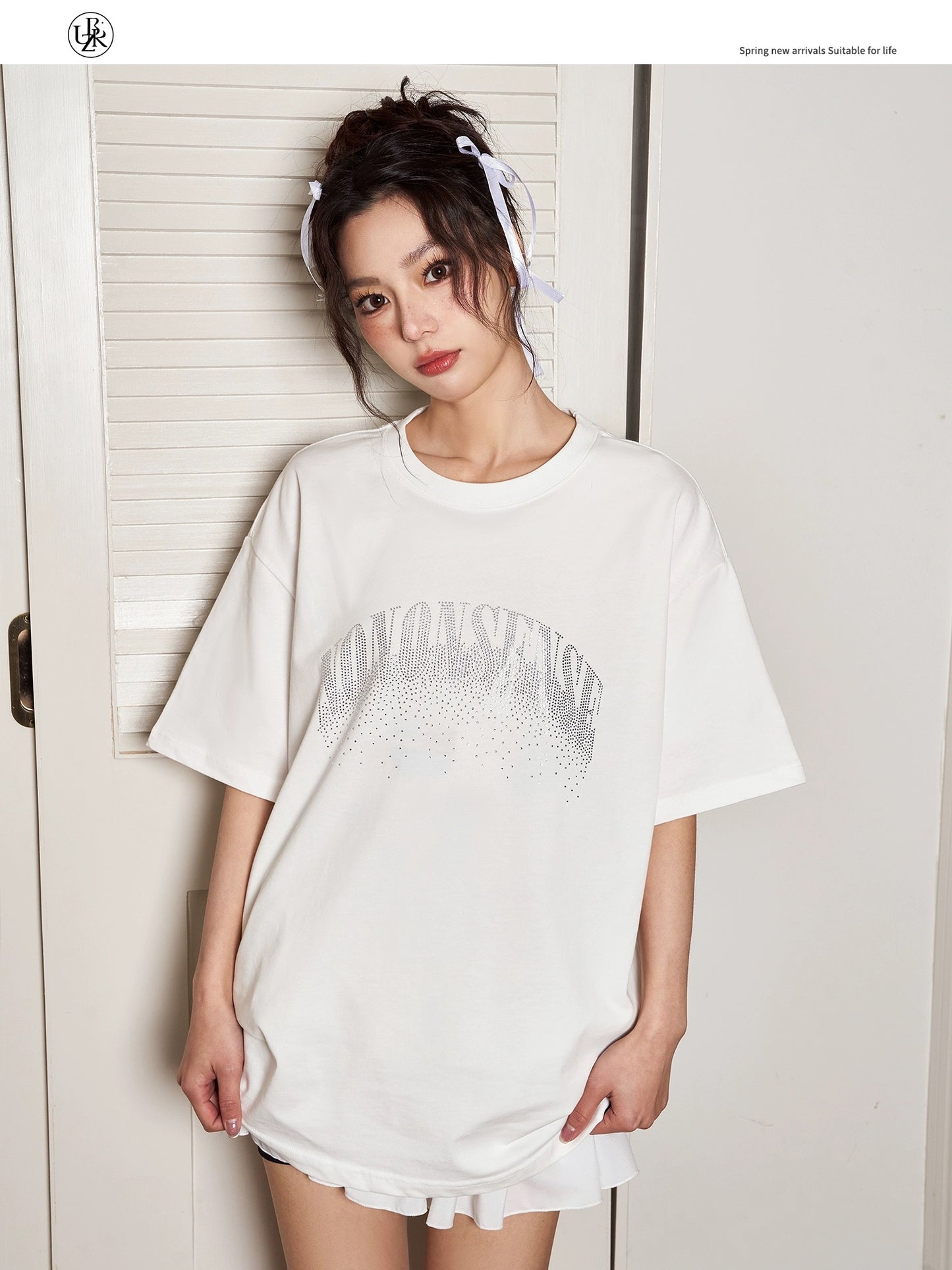 Beikastudios black T-shirt women's short-sleeved summer loose American retro hot diamond starry loose casual tee