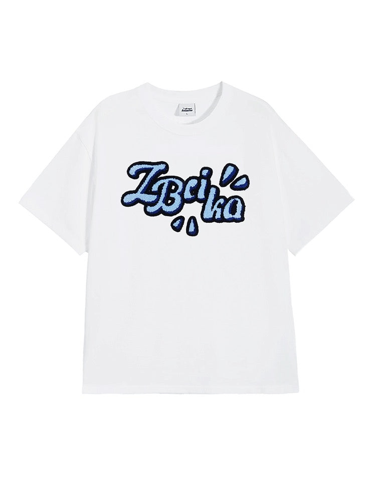 Zobeka trendy white T-shirt women's short-sleeved summer American retro towel embroidered letters casual round neck pure cotton half-sleeved t
