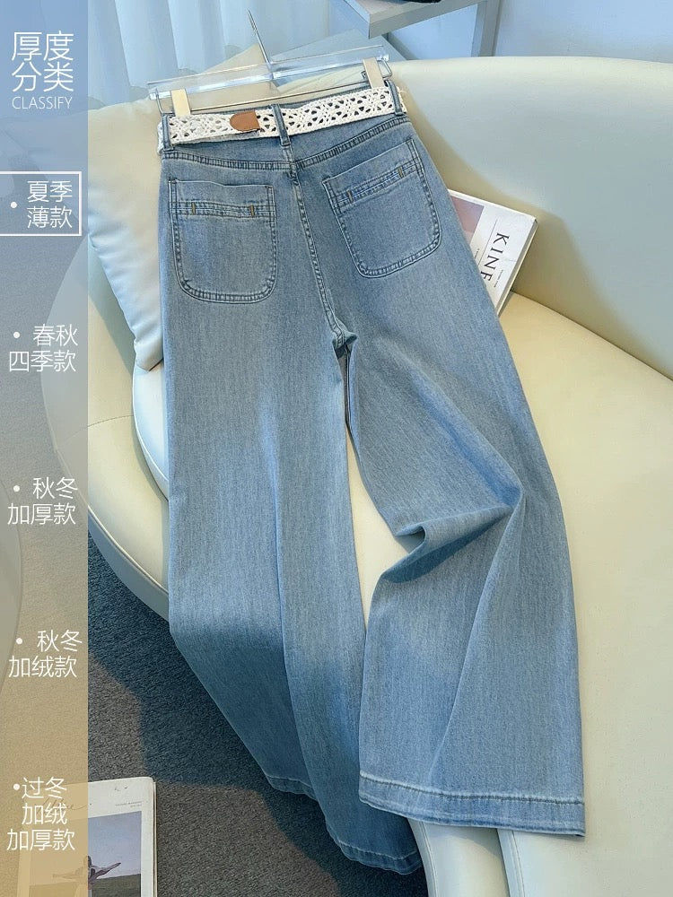 This year's popular light-colored high-waisted scimitar jeans for women 2025 summer new loose wide-leg straight pants