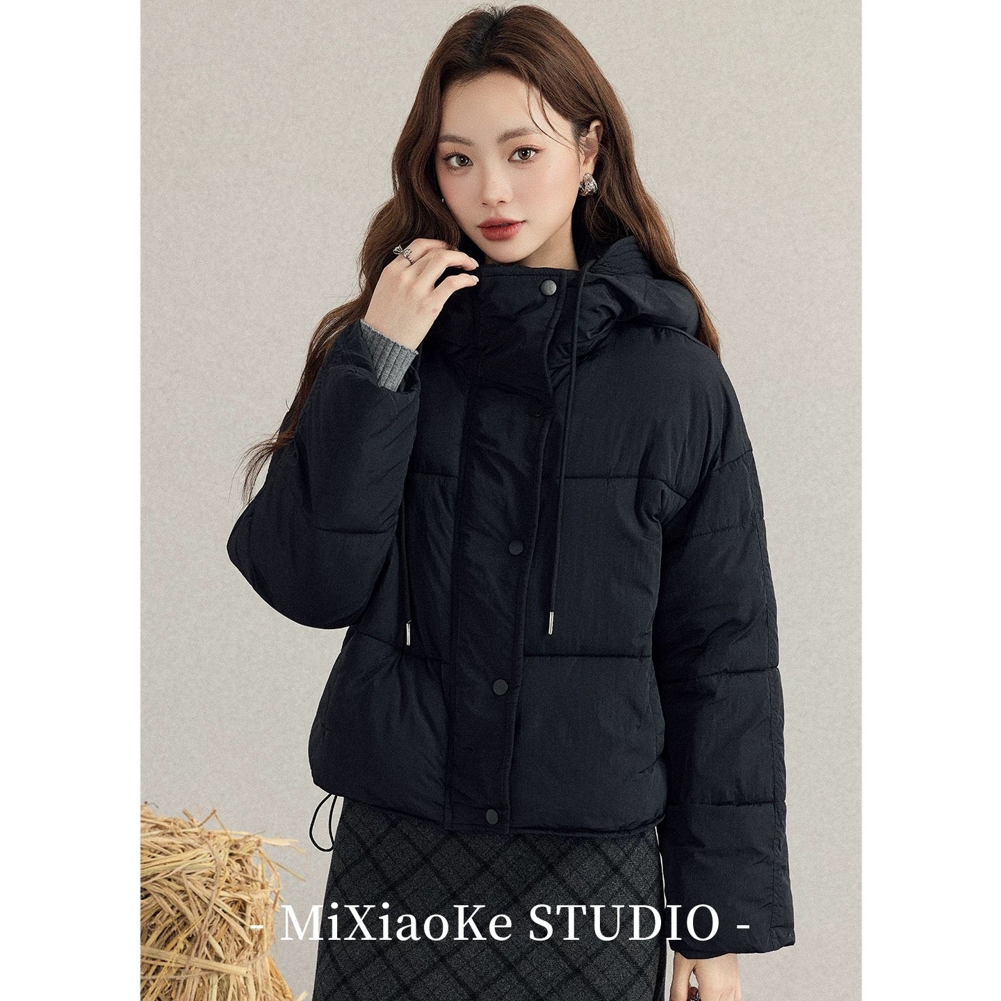Mi Xiaoke's sweet style white hooded cotton-padded jacket, short winter style, Korean style, thickened puffer jacket, fashionable cotton-padded coat.