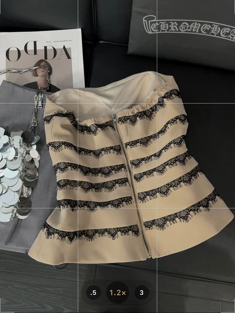 Heavy lace tube top vest for women retro celebrity hottie style summer new strapless design chest wrap top