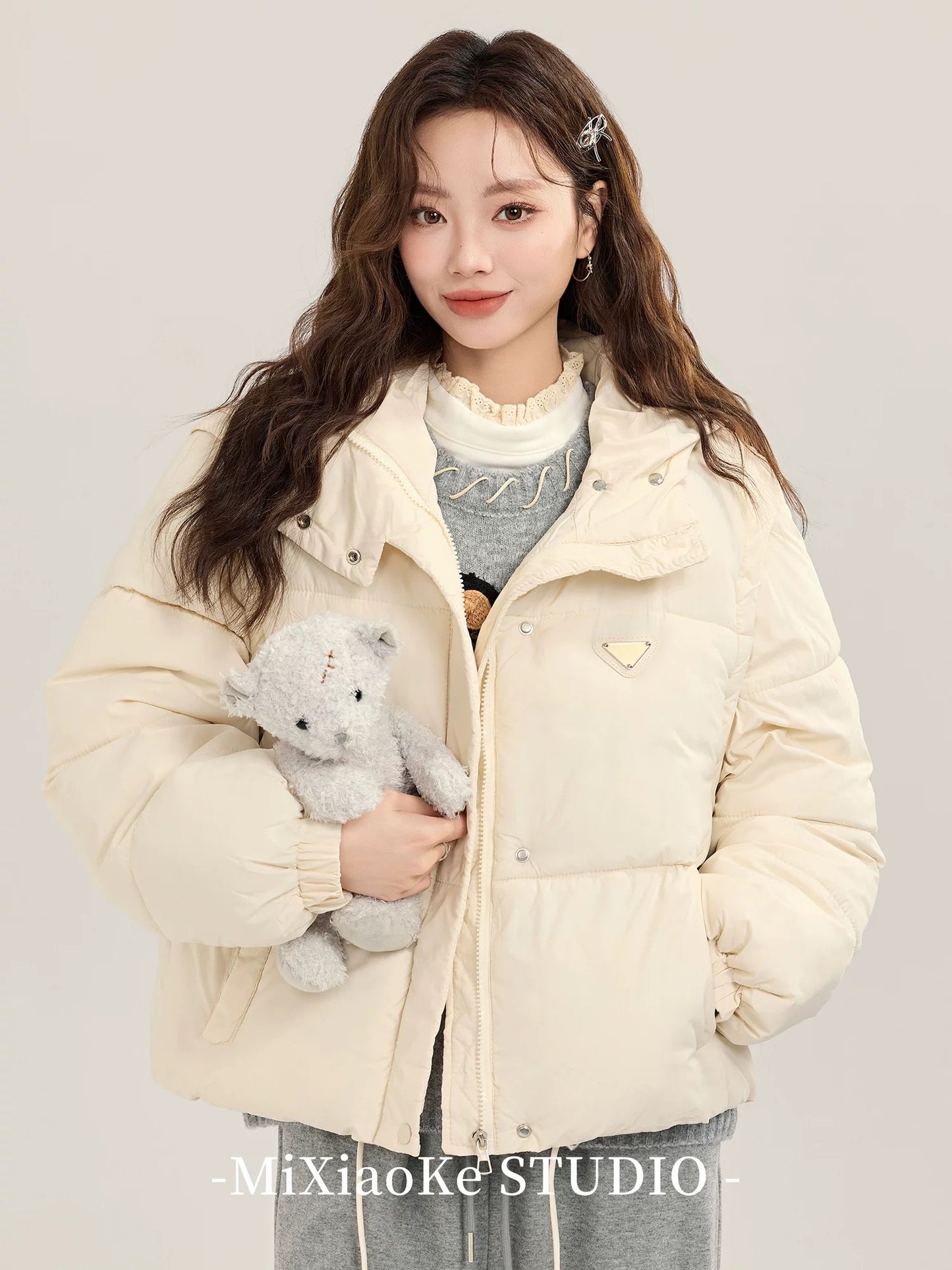 Mi Xiaoke's stylish hooded cotton-padded jacket for women, winter 2025 new Korean style loose-fitting thick cotton-padded coat/puffer jacket