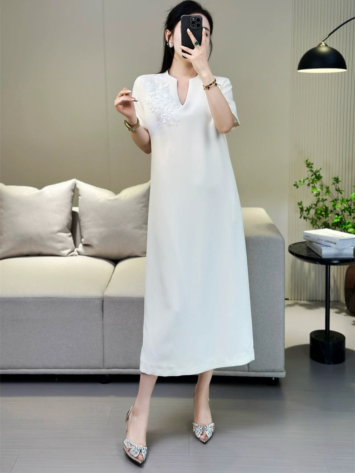 ZEROYK European new Chinese style little black dress acetate hemp heavy industry beaded embroidery loose slim dress