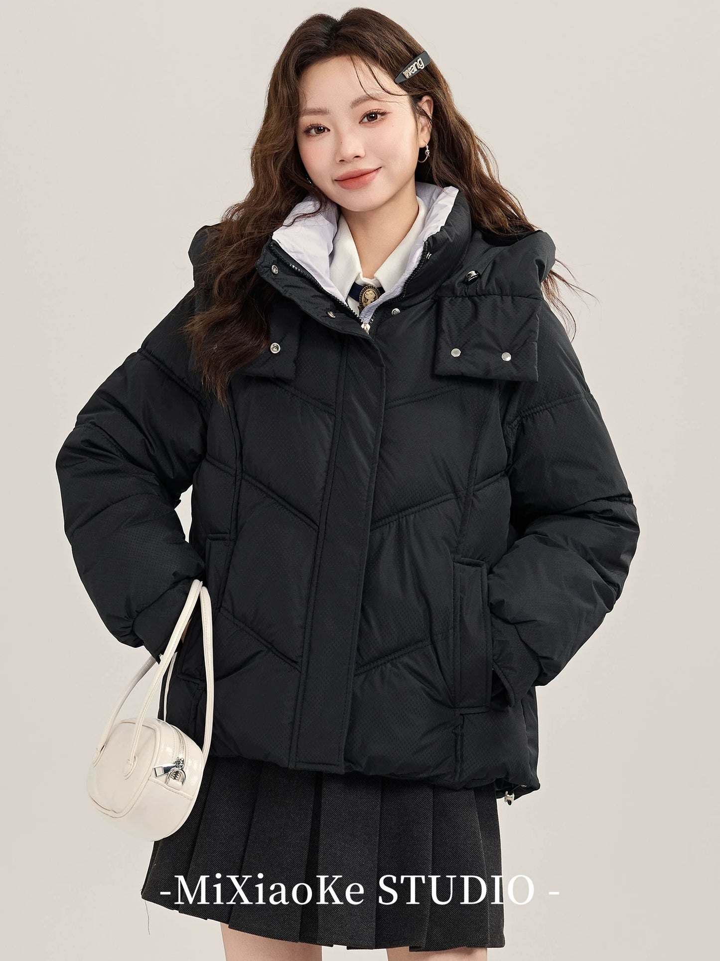 Mi Xiaoke French sweet style hooded cotton-padded coat, women's winter winter petite thick warm puffer jacket
