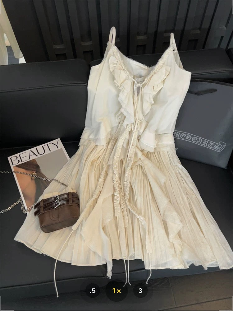 French-style elegant pleated slip dress, versatile, youthful, gentle style, summer niche design, pleated short skirt