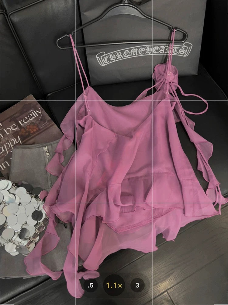 3D floral ruffled halter top for women, ethereal and alluring, sexy style, new summer style, irregular design.