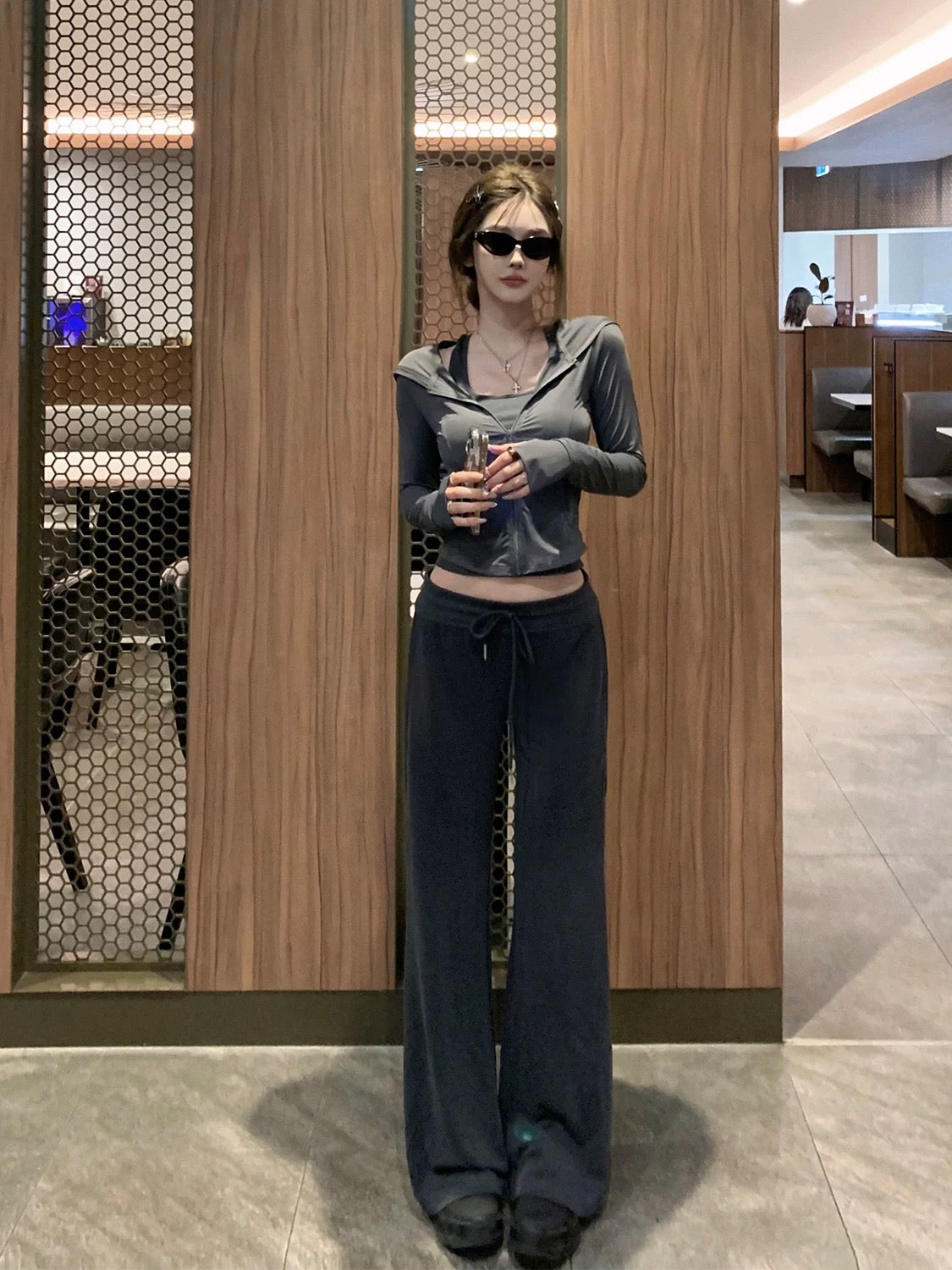 JMSHOP proportional long-leg pants cupro pants women's drapey low-waist straight pants loose spring and summer casual pants