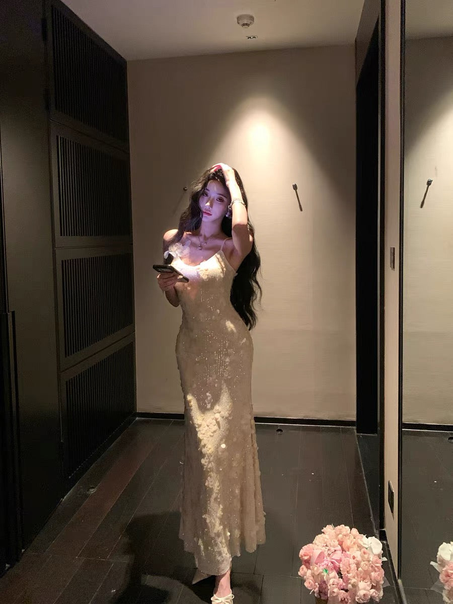 Barb Chill Evening Gown, Birthday Dress, Women's Bodycon Dress, Mermaid Sequin Embroidery Annual Meeting Gown