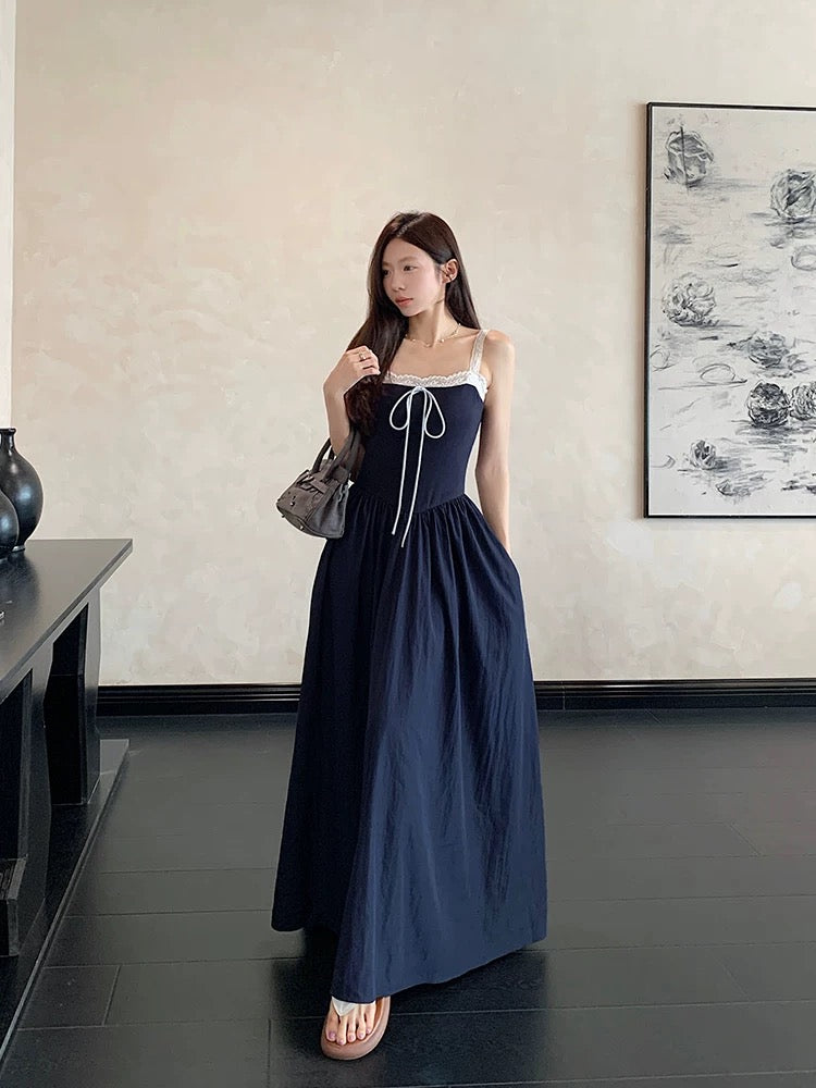 knee length dresses for ladies Lace Spliced Tie Front Floral Print Maxi Dress, Pink / Xs