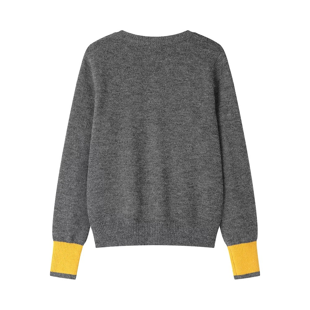 XinmonLee Korean loose slim contrast color fake two-piece sweater knitted sweater winter stylish embroidered jacket for women