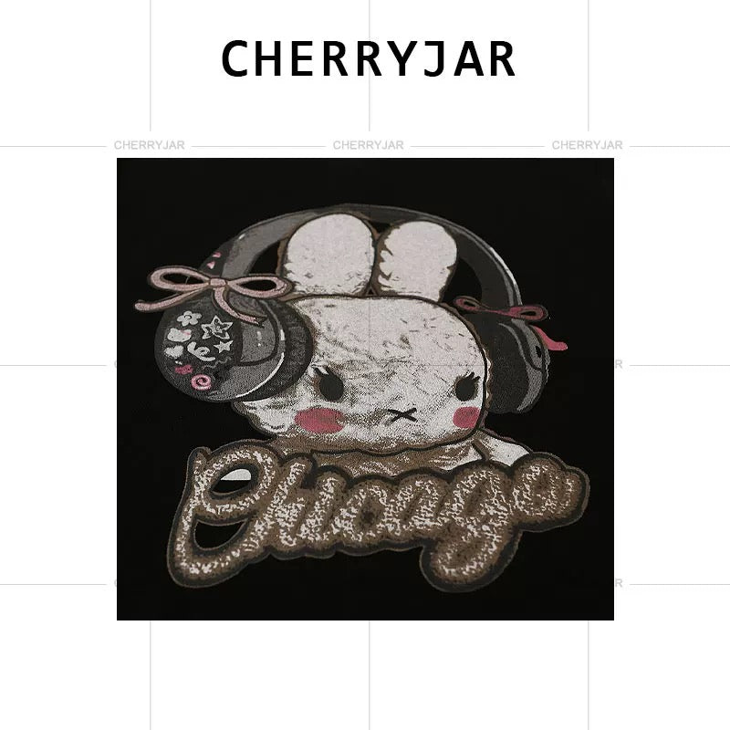 Cherryjar【25572】Bunny letter print full back solid color short sleeve