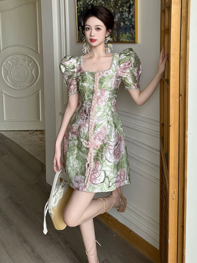 European palace style dress for women summer French retro square colla Lee Nhi Boutique European palace style dress for women summer French retro square colla Lee Nhi Boutique