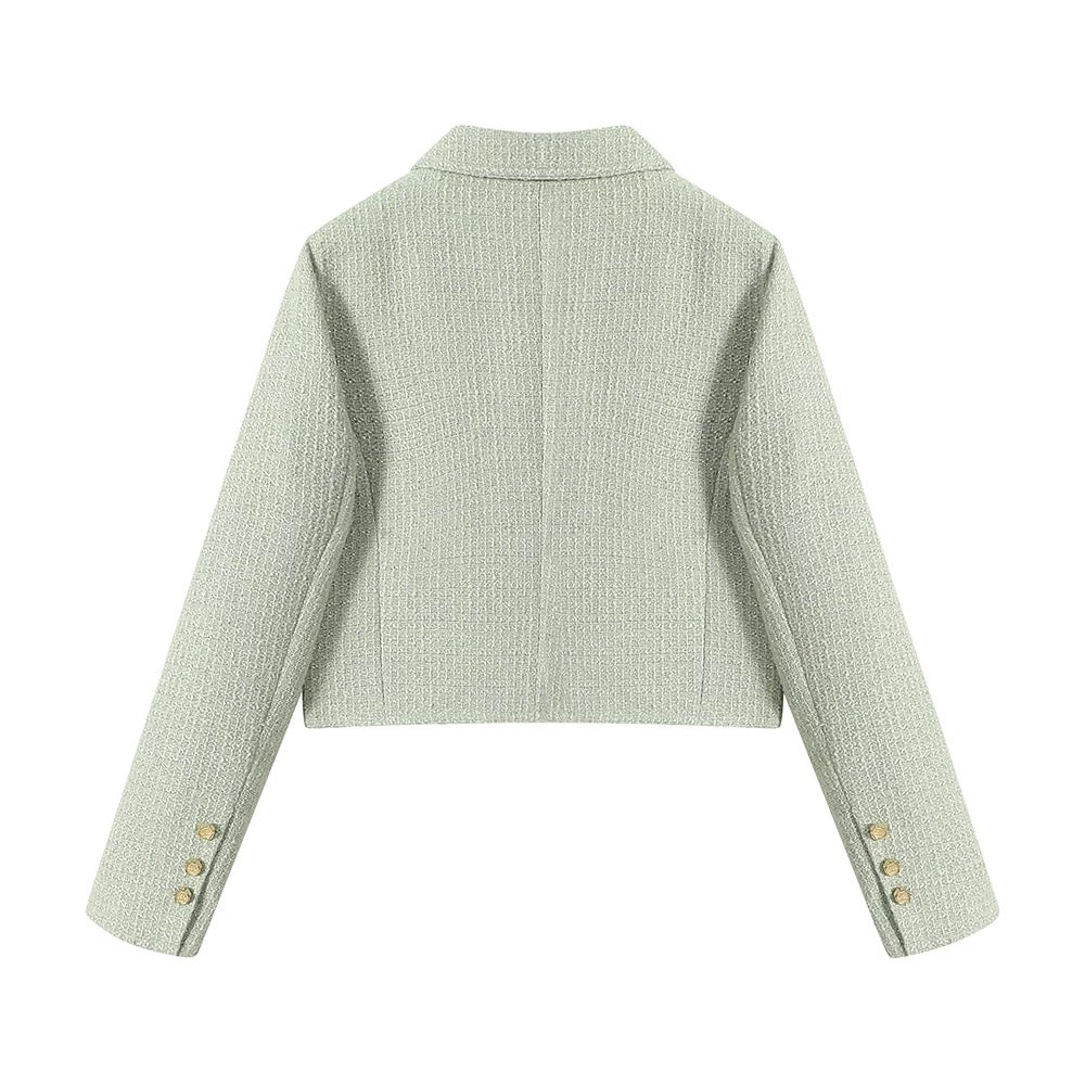 XinmonLee mint green temperament small fragrance style braided jacket chic double-breasted tweed autumn and winter suit