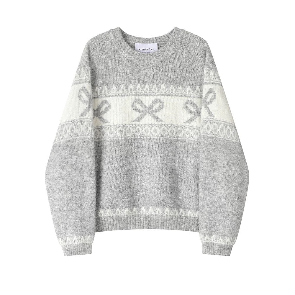 XinmonLee's high-end, super-good-looking soft and glutinous jacquard bow Christmas sweater is a chic winter top that reduces age.