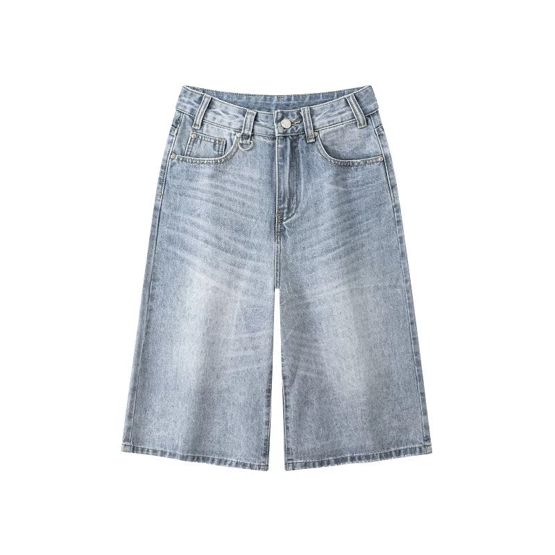 PPHOME homemade ~ Island Boy lazy denim mid-length pants high waist wide-leg jeans loose casual cropped pants