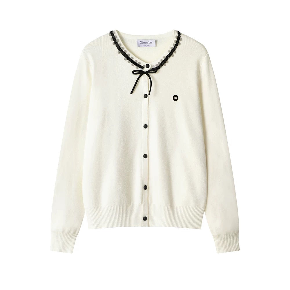 XinmonLee Western-style French-style small fragrance style knitted sweater design sequin Korean sweet age-reducing spring and autumn cardigan