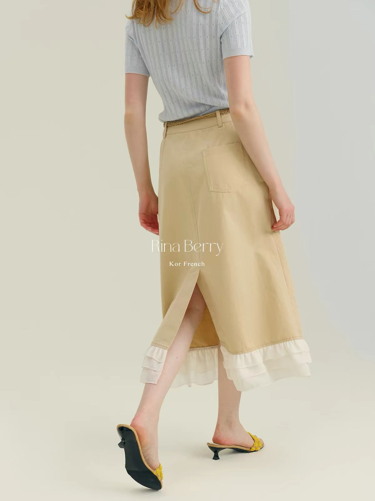 Rina Berry Straight-Cut Ruffled Skirt – Korean-Style Soft-Aesthetic Autumn Long Skirt with Layered Ruffle Detailing