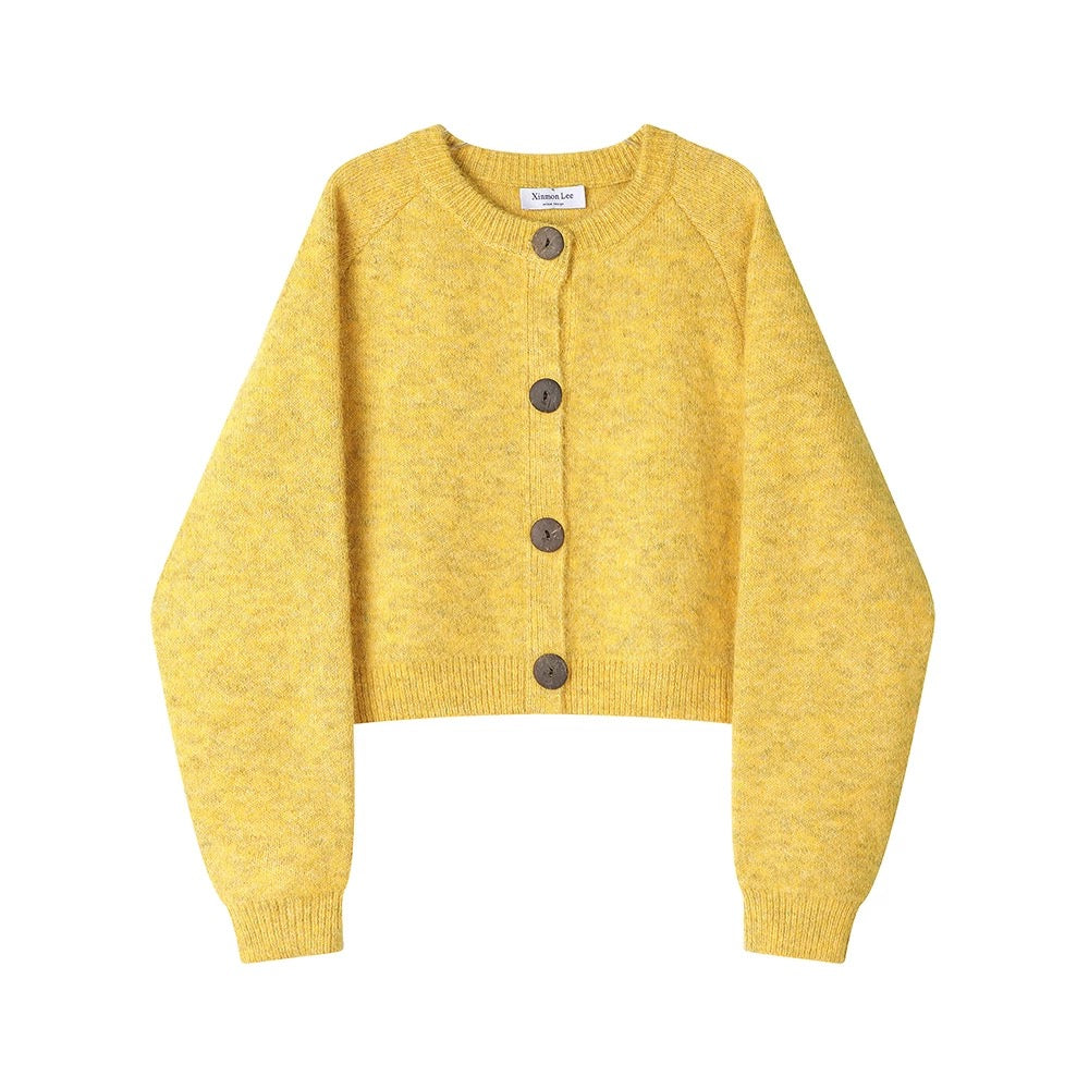 XinmonLee Korean version of lazy round neck short sweater cardigan 2025 winter design button niche jacket