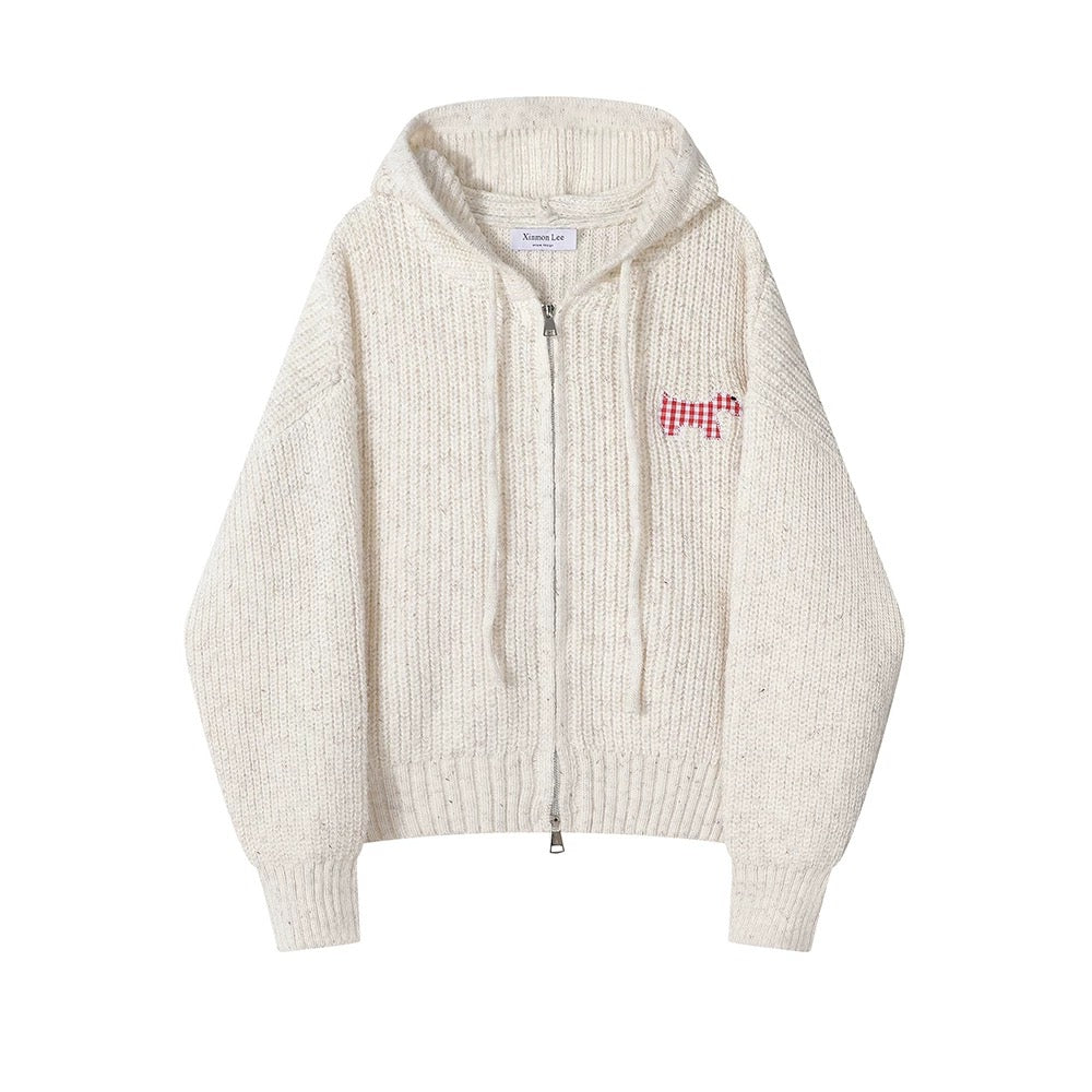 XinmonLee temperament casual soft Korean sweet age-reducing hooded knitted jacket autumn and winter lazy style sweater