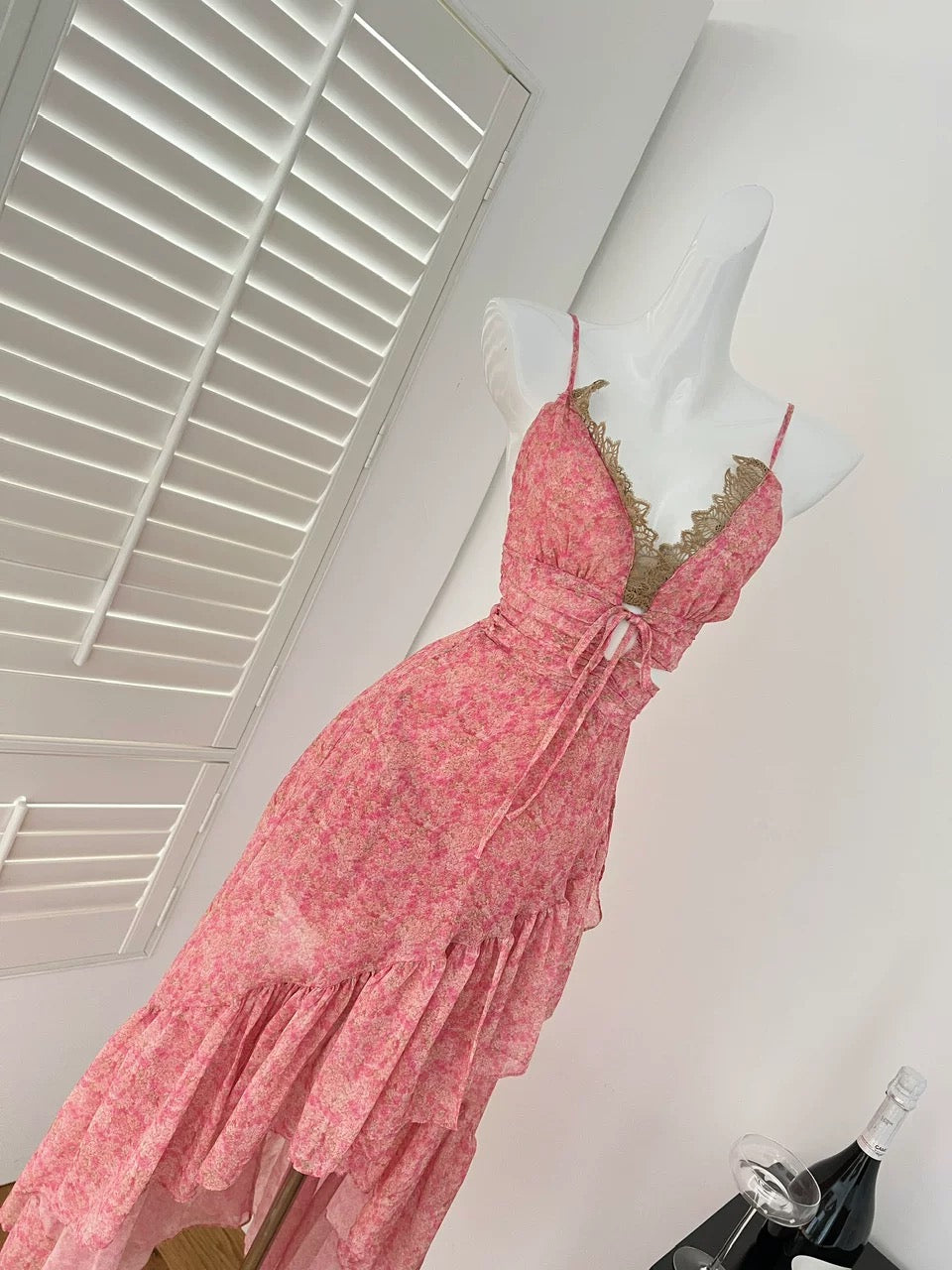 Duoduojia pink suspender dress female 2025 spring new chiffon splicing long skirt holiday skirt