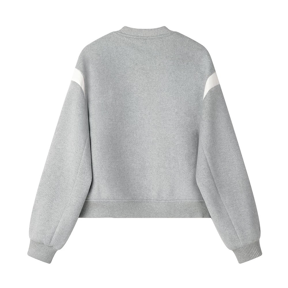 XinmonLee simple design contrast color round neck wool baseball jacket autumn and winter slim versatile short top