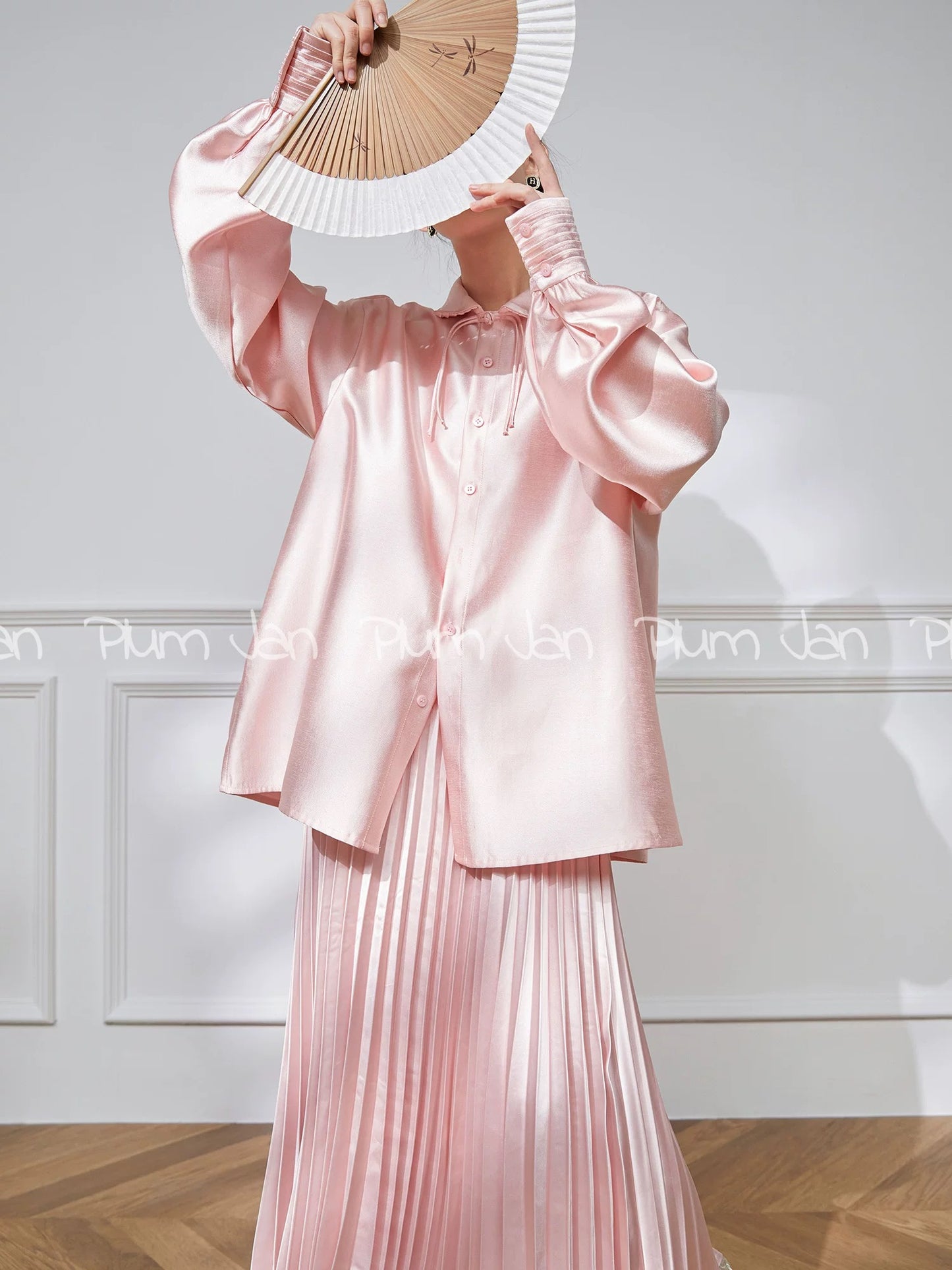 Plum Jan/2024 New National Style New Chinese Style Acetate Suit Pink Shirt Two-piece Skirt Women's Summer Style