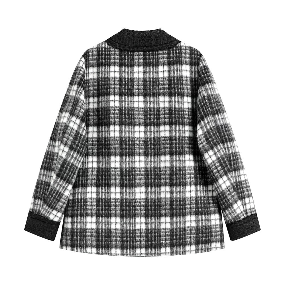 XinmonLee retro Korean style all-match plaid jacket women's winter thickened design unique top