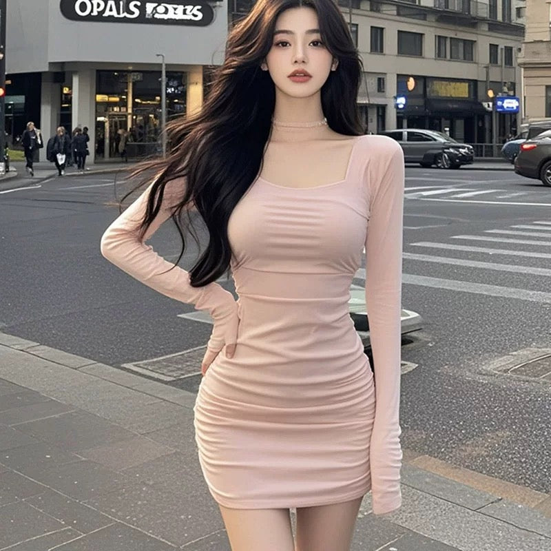 Coco KEKE 2024 Autumn New Square Neck Waist Slimming Hip Sexy Dress