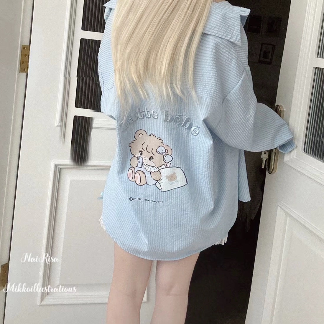 NaiRisa X Mikko Summer Long Sleeve Shirt Bubble Cotton Print Embroidery Striped Sun Protection Shirt Shorts