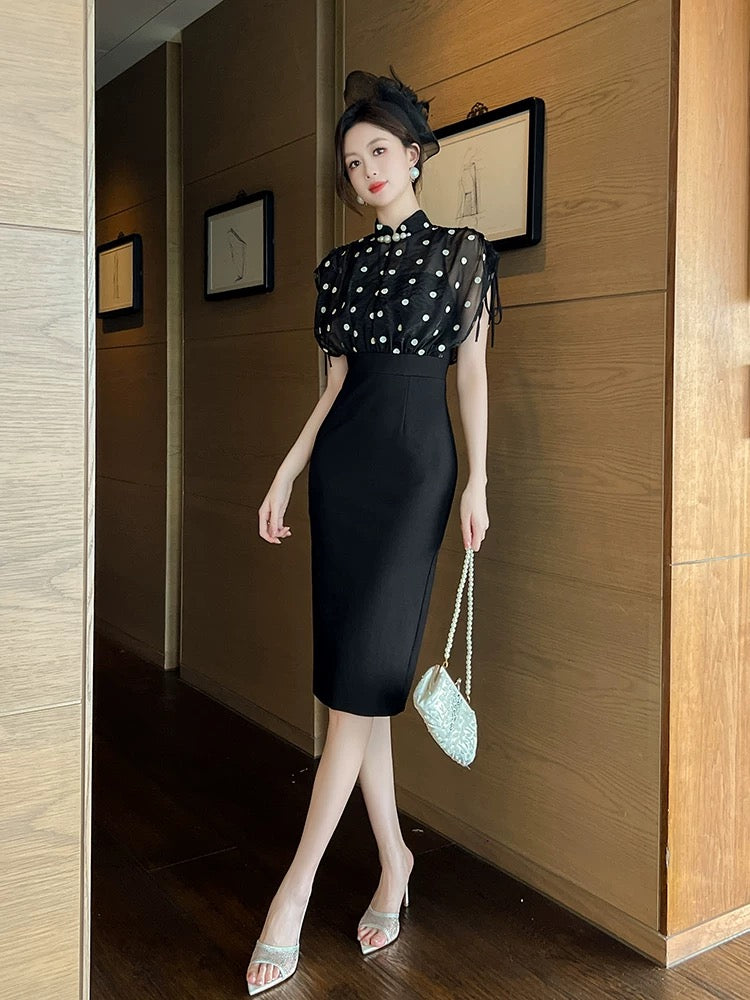 Hepburn's trendy dress women's summer 2024 new fake two-piece high-end slim sexy slim hip skirt