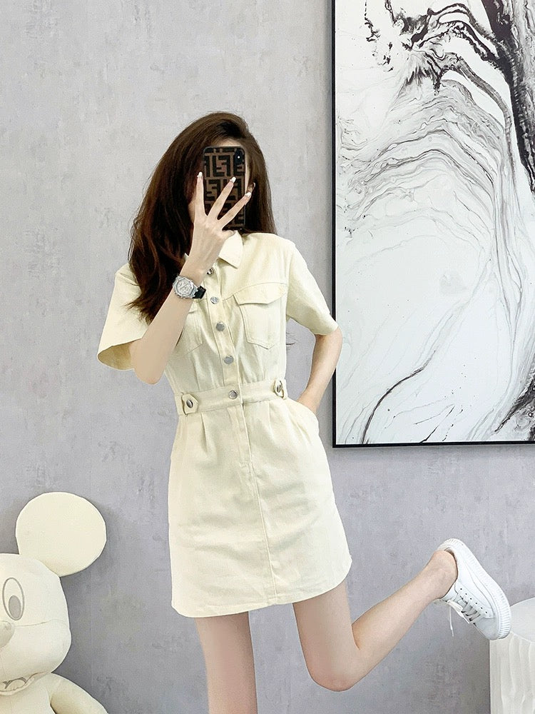 French small denim a-line dress women's summer slim skirt texture high-end new summer women's clothing