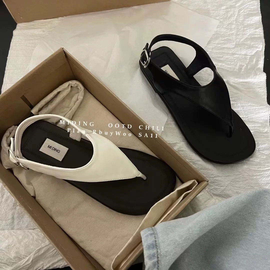 MIDING Yonecho Hanli and Korean style ~ niche retro simple versatile flip-toe sandals color-blocked soft-soled Roman shoes for women