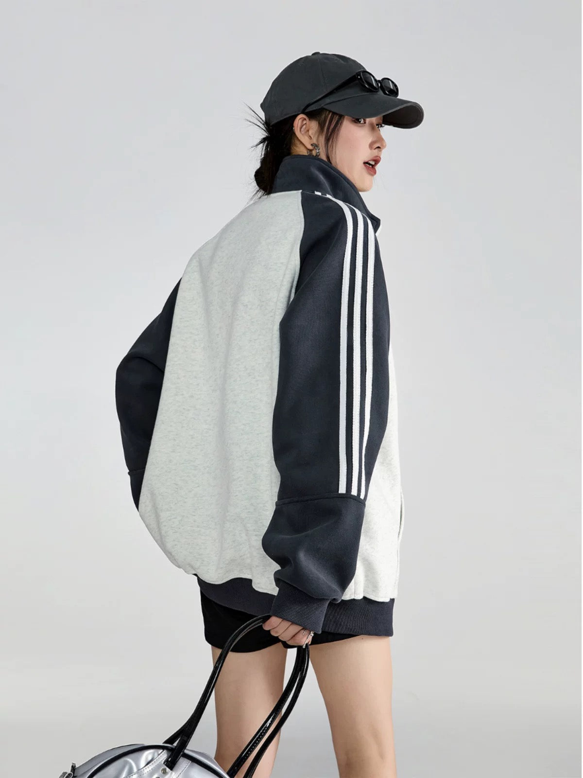 ICH MODE American stand collar sports coat for women spring 2025 new sweatshirt cardigan jacket top chic