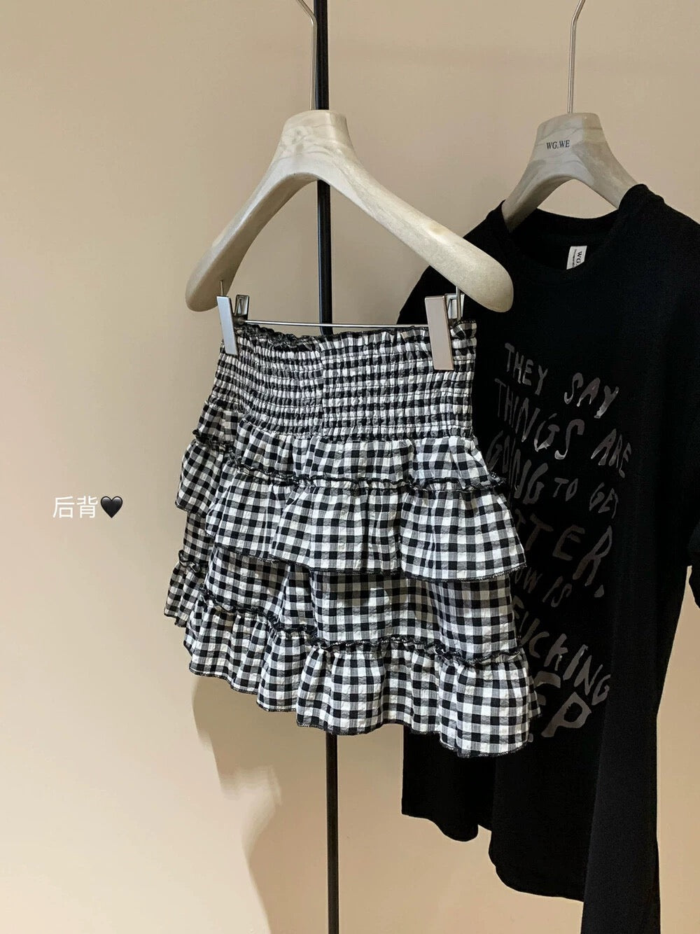 Versatile waist-hugging plaid cake skirt new summer style seaside holiday style A-line puffy skirt