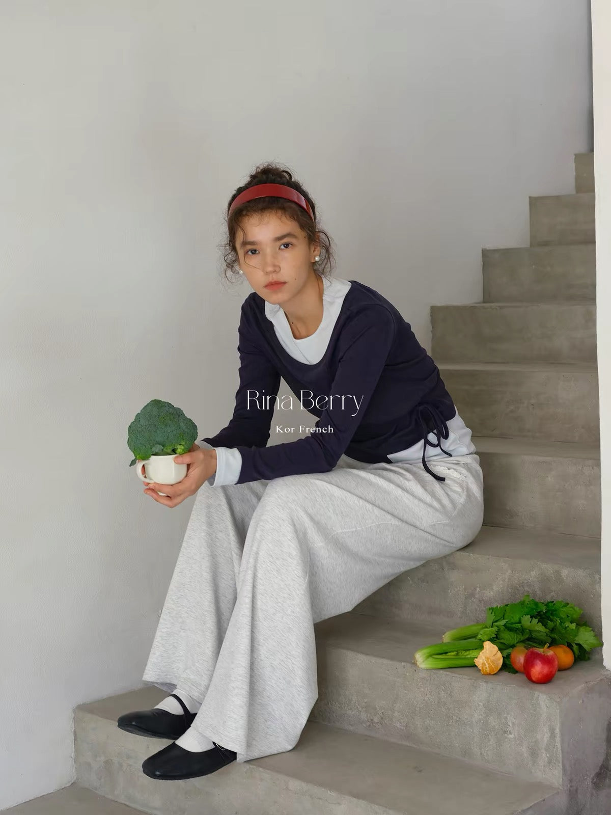 Rina Berry Lyocell Faux-Layer Long-Sleeve T-Shirt – Autumn U-Neck Color-Block Top with Drawstring Waist and Tie Detail