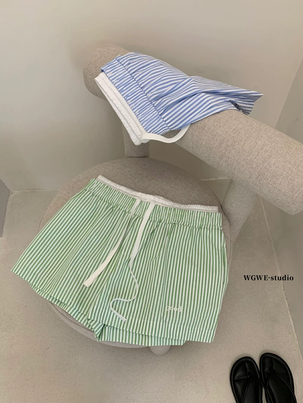 Seriously selling vertical stripes drawstring letter embroidery wide leg shorts loose summer casual shorts