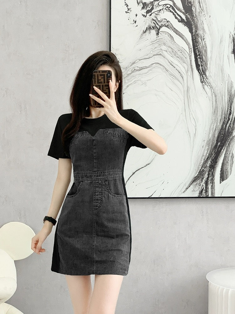 Summer French high-end black denim dress 2024 new women's spring design small and slim skirt