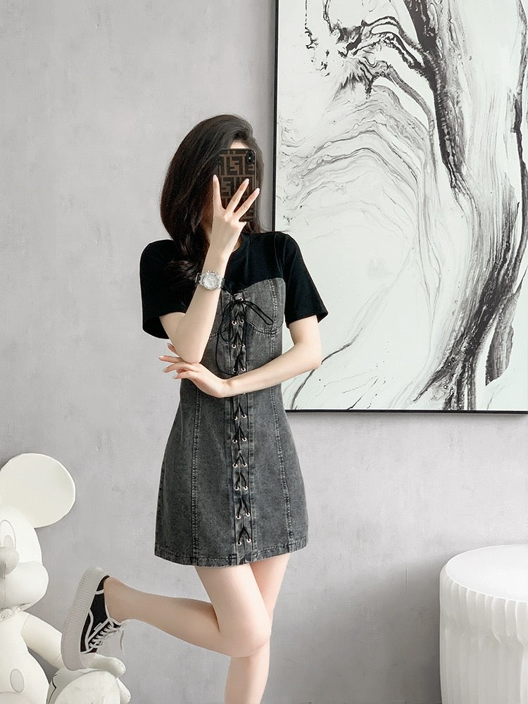 French high-end exquisite denim a-line dress spring small high-end skirt women summer 2024 new style