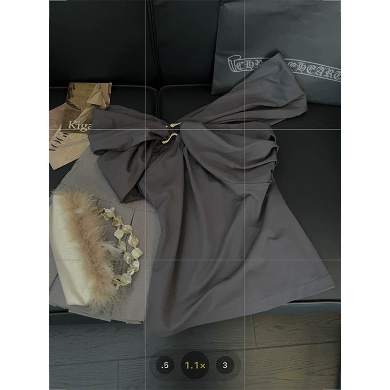 Irregular knotted off-shoulder top for women, metallic patchwork and pleated design, 2025 summer elegant and gentle style vest.