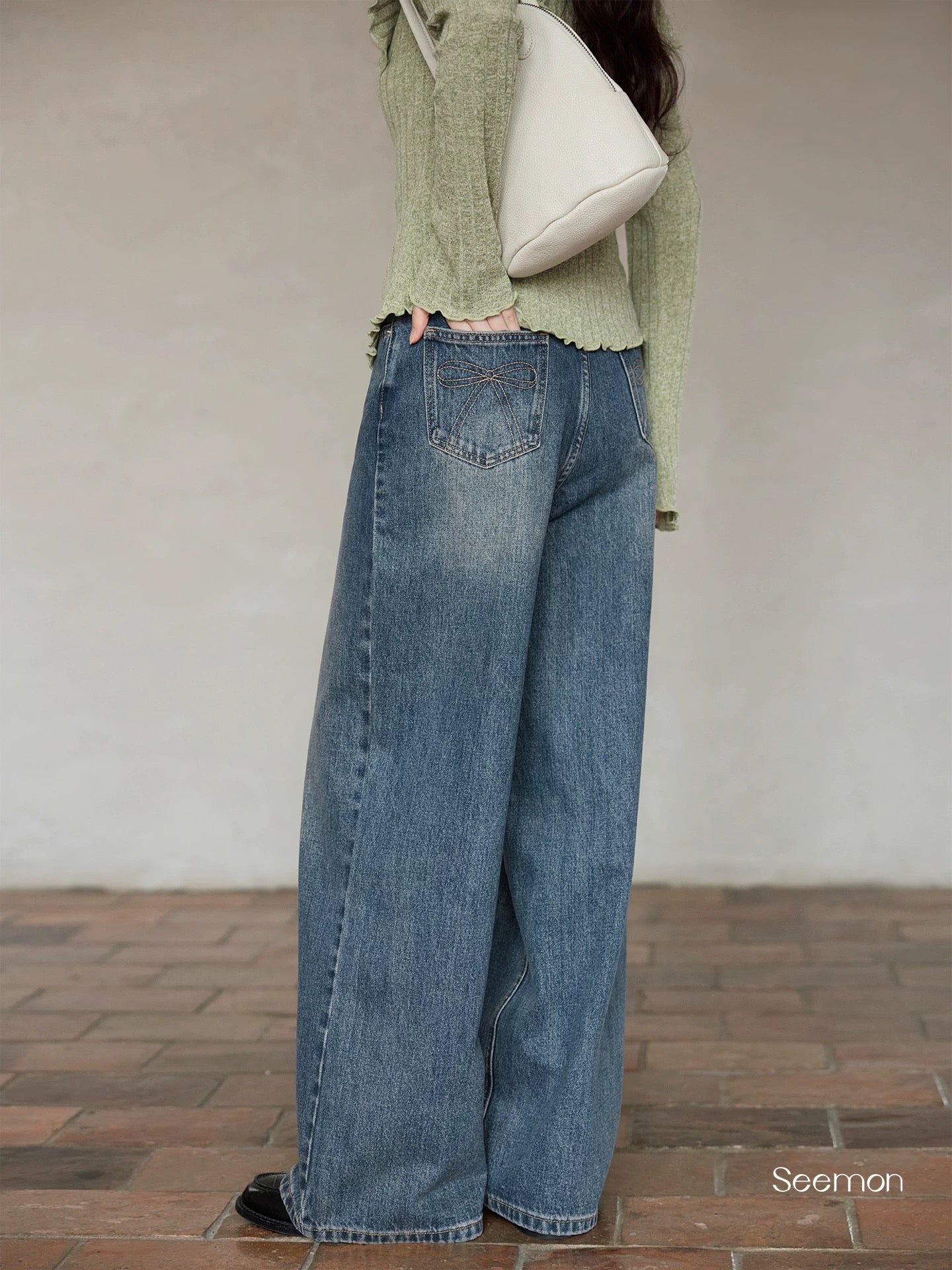 Ximeng 2026 New Spring Korean Style Elegant Pants, Super Cute for Petite Women, Retro Loose Wide-Leg Jeans