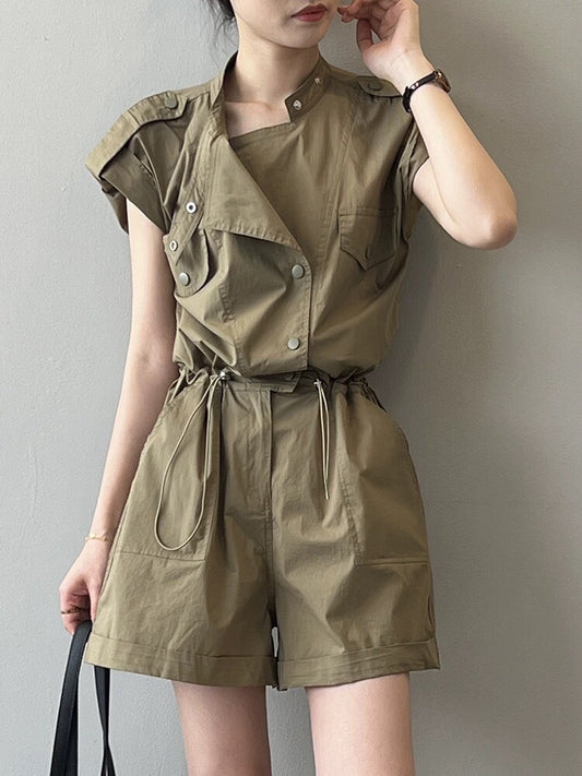 Waist-cut overalls jumpsuits for women, summer design shirts for small people, age-reducing jumpsuits, high-waisted wide-leg pants