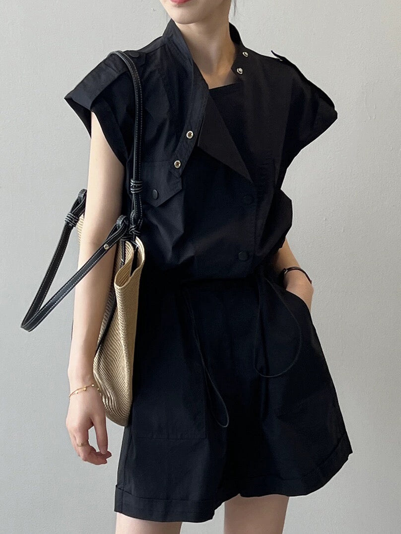 Waist-cut overalls jumpsuits for women, summer design shirts for small people, age-reducing jumpsuits, high-waisted wide-leg pants