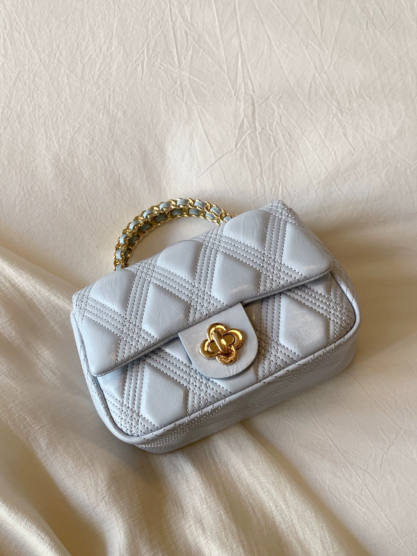 Chio2nd Pearl Morning Dew Small Square Handbag for Women, Diamond Pattern Chain Shoulder/Crossbody Bag