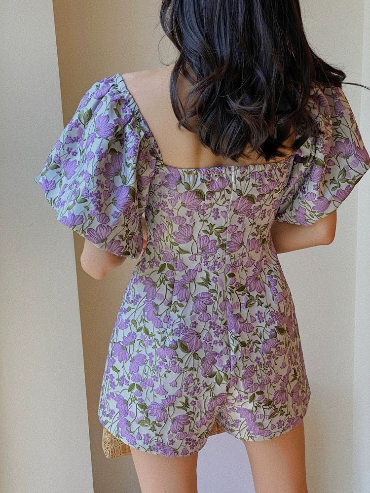 Jophond Lou jumpsuit women's summer petite shorts Thailand retro palace sleeves slimming one-line collar slim