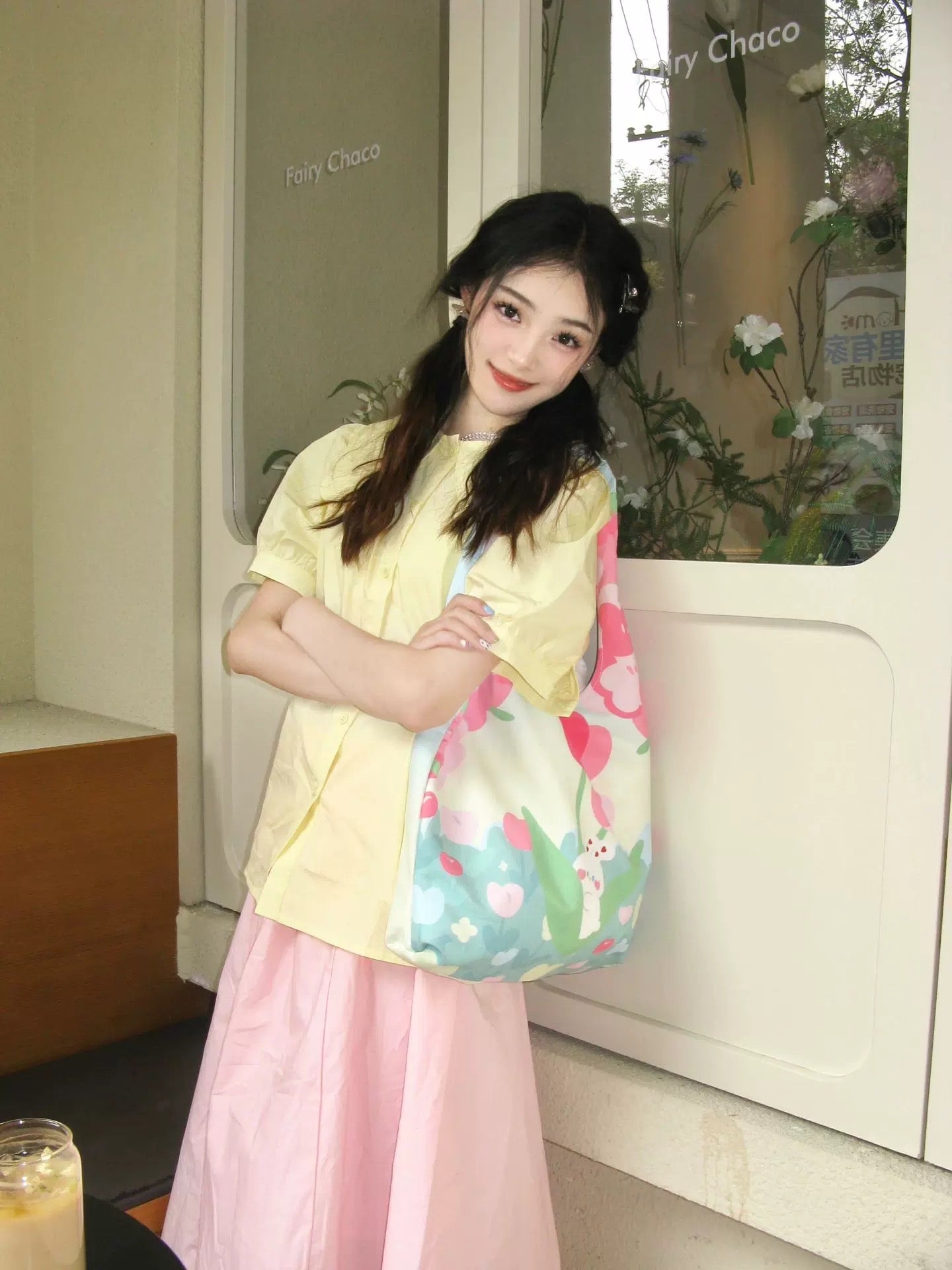 Dopamine Sweet Style Breast Style Summer Suit Small Doll Collar Shirt Top Skirt Two-piece Set