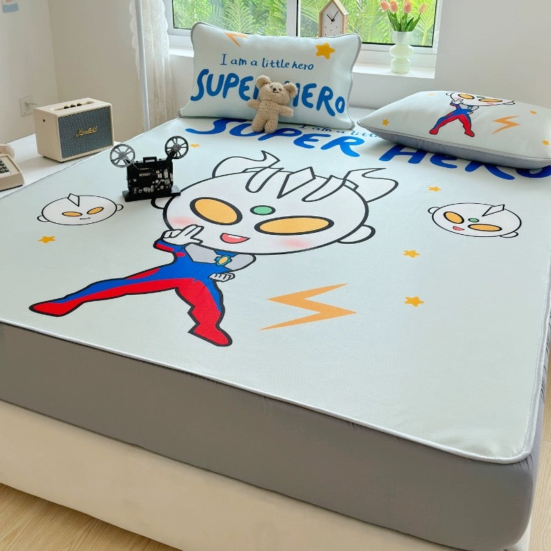 Summer ice silk mat three-piece bed sheet set student dormitory air-conditioning mat home washable foldable soft mat