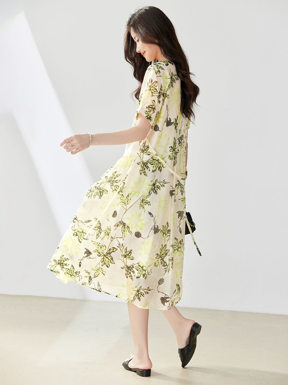 Printed Tencel short-sleeved dress for women summer 2024 new European style loose fashionable temperament slim a-line skirt